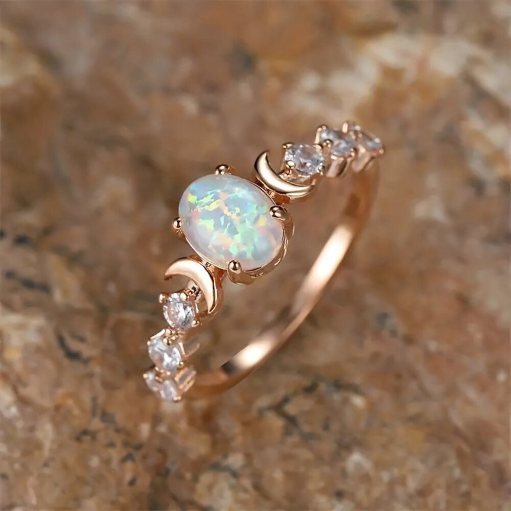 Rose Golden Synthetic Opal Ring - Picture 2 of 6